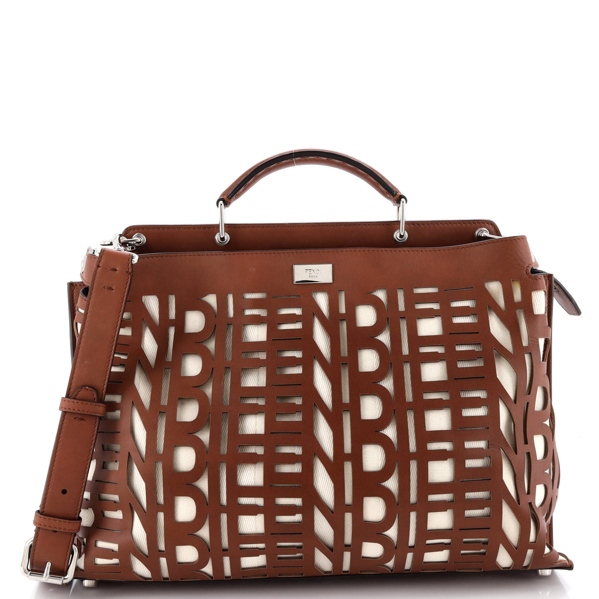 Fendi FENDI Peekaboo Iconic Essential Bag Laser Cut Leather and Canvas Large