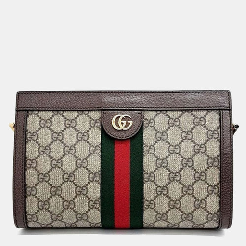 Beige Leather Ophidia GG Supreme Shoulder Bag