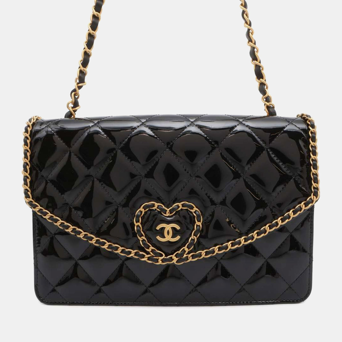 Chanel Black Patent Leather Matelasse Chain Shoulder Bag