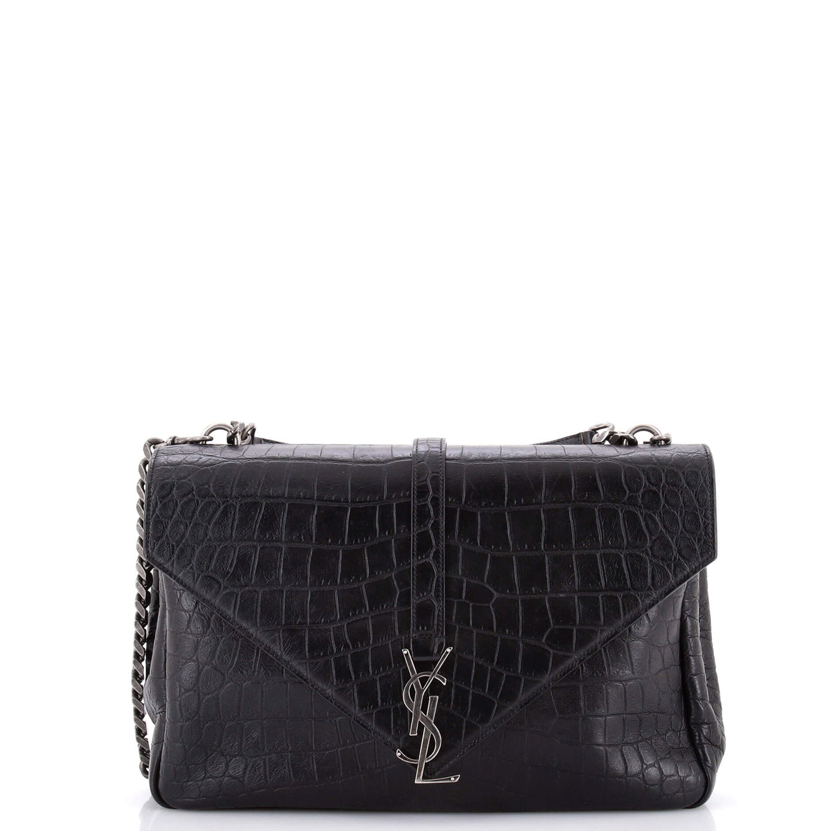 Saint Laurent Classic Monogram College Bag Crocodile Embossed Leather Large