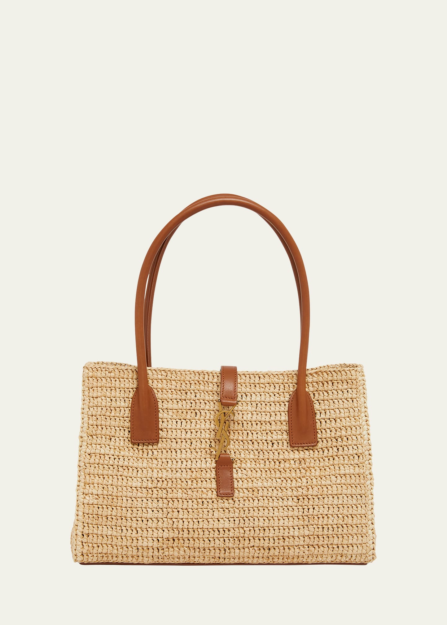 Saint Laurent YSL Tote Bag in Raffia & Leather