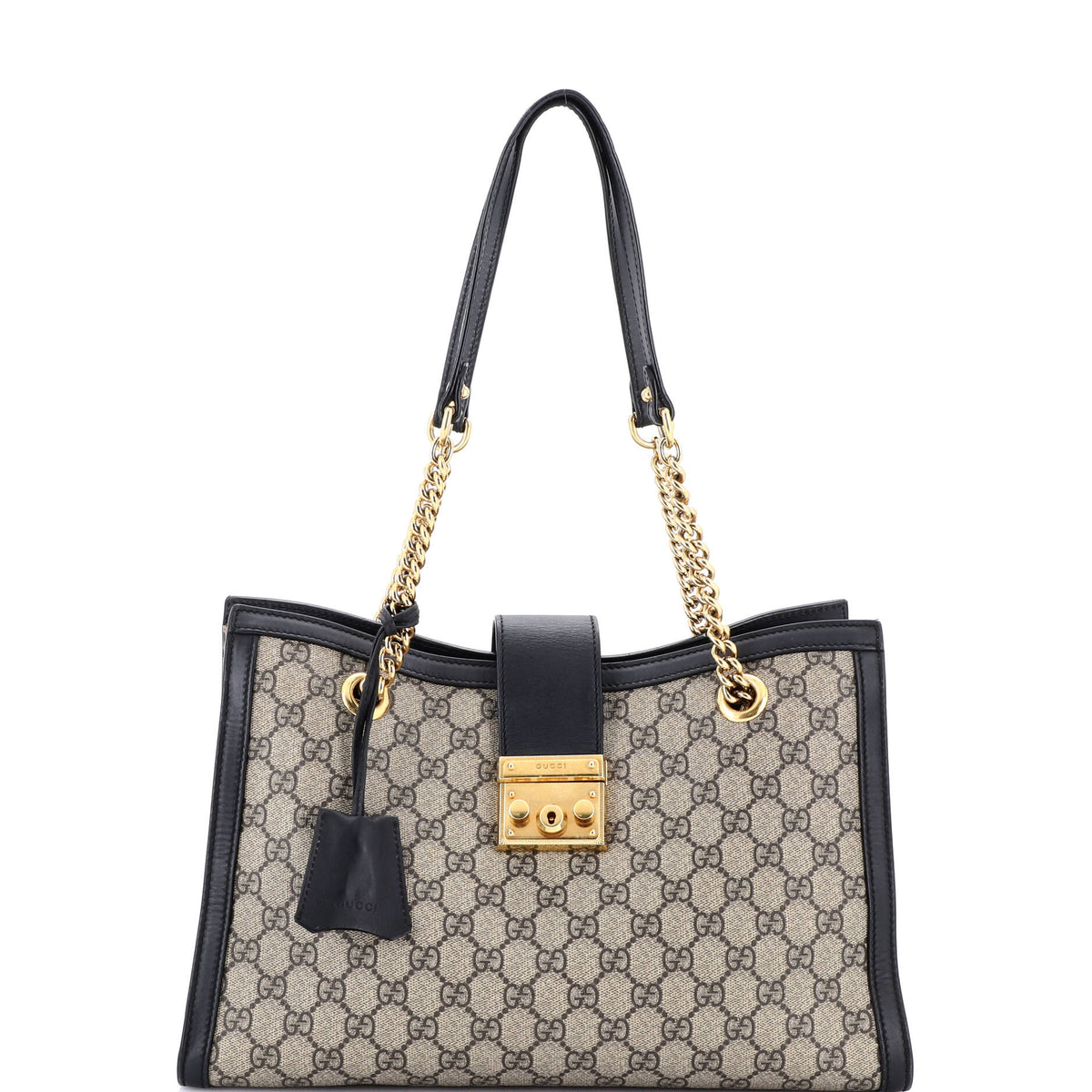 Gucci GUCCI Padlock Chain Tote GG Coated Canvas with Leather Medium