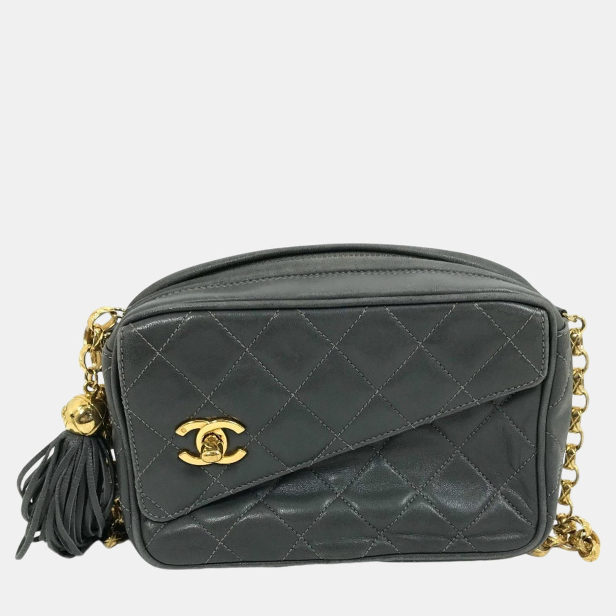 Chanel Gray Based CC Mark Single Chain Shoulder Bag