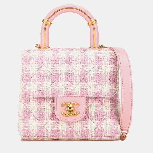Quilted Tweed Crush Top Handle Flap