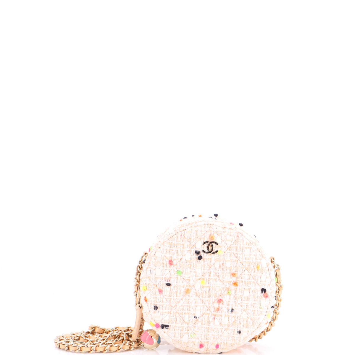 Chanel CHANEL Charm Round Clutch with Chain Quilted Tweed