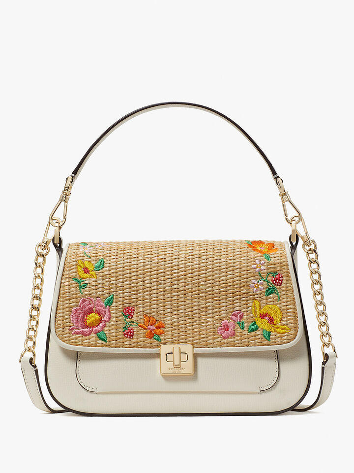 Kate Spade Au Phoebe Embroidered Straw Flap Crossbody