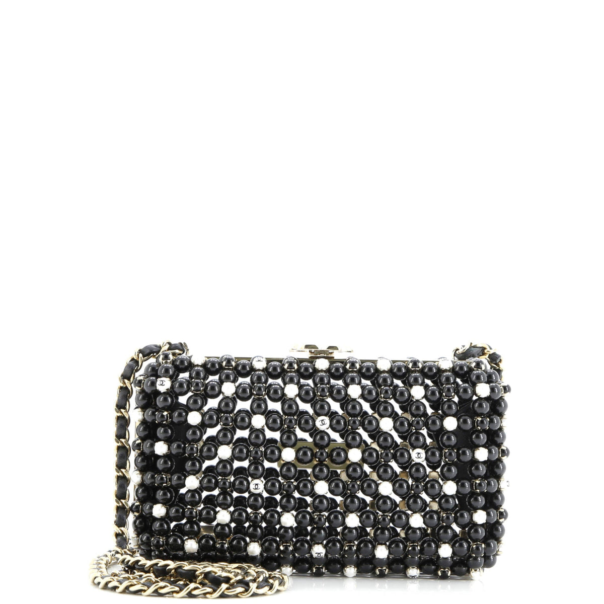Chanel CHANEL CC Box Minaudiere Metal with Beads and Faux Pearls