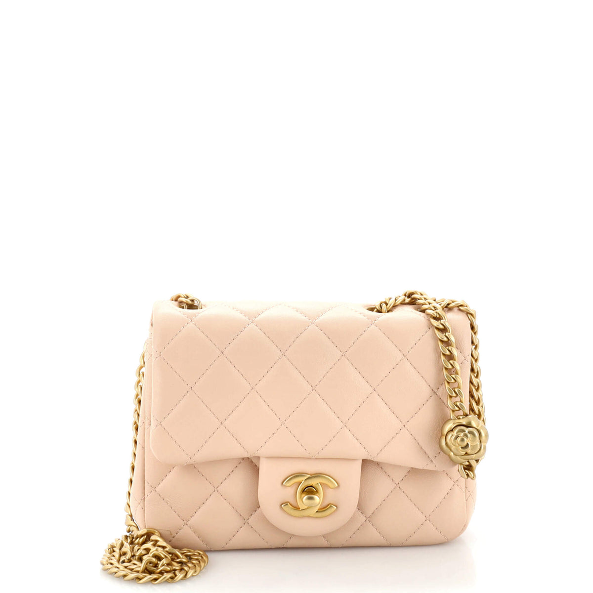 Chanel CHANEL Sweet Camellia Adjustable Chain Square Flap Bag Quilted Lambskin Mini