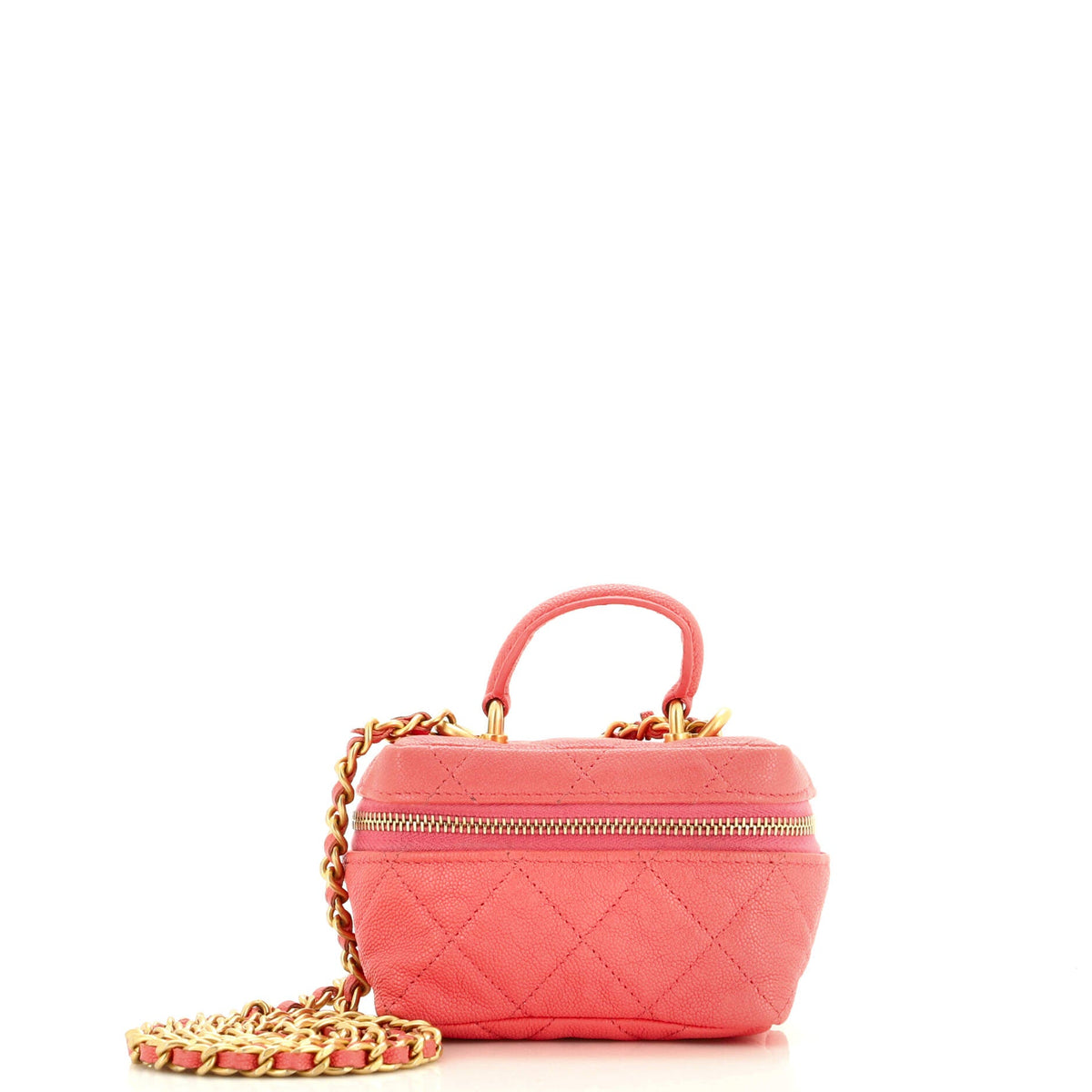 Chanel CHANEL Top Handle Zip Around Vanity Case with Chain Quilted Caviar Mini