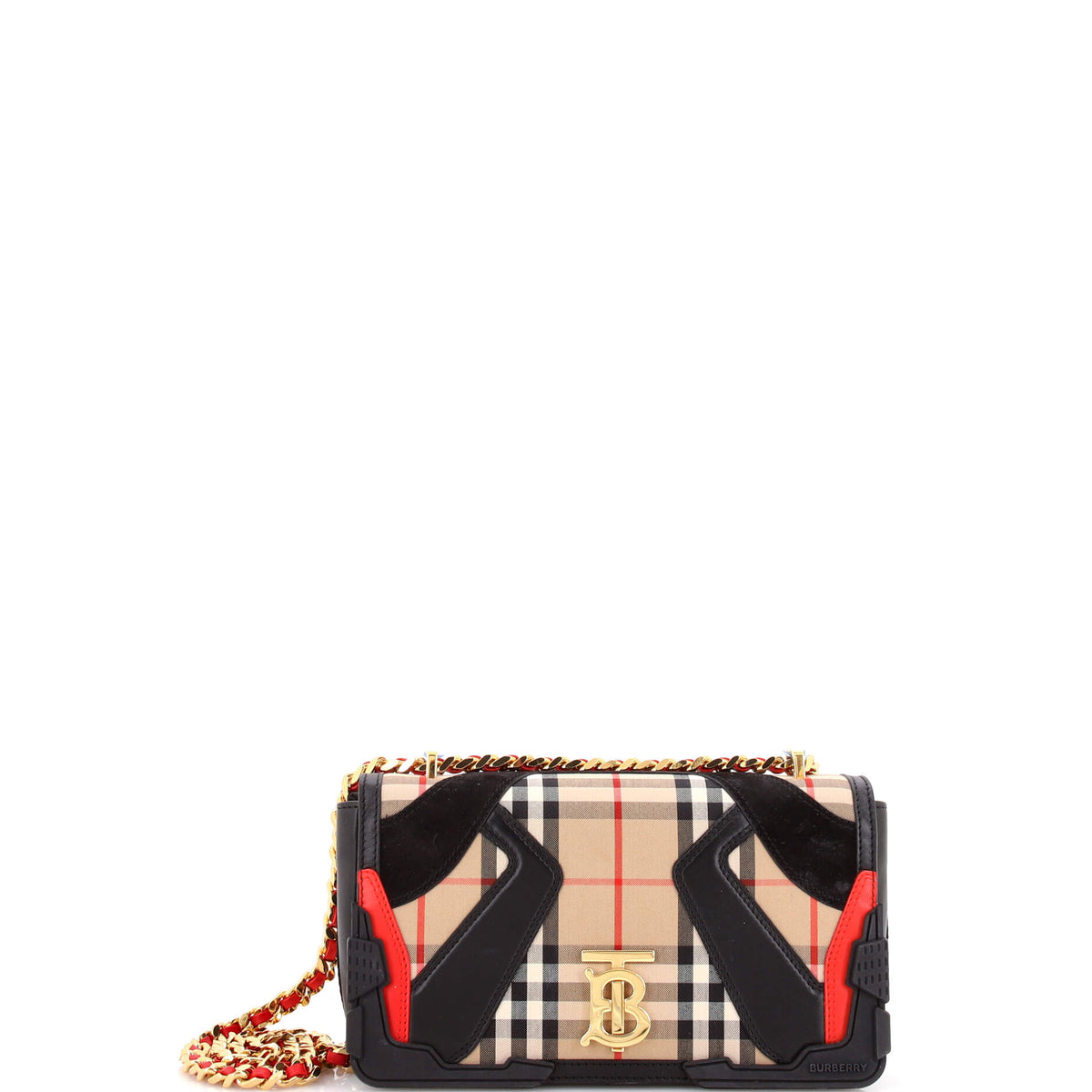 Burberry Lola Shoulder Bag Vintage Check Canvas with Leather and Suede Small