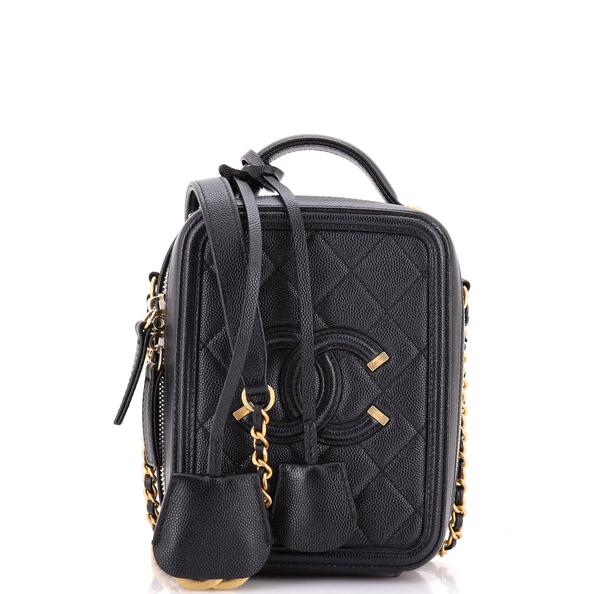 Chanel CHANEL Filigree Vertical Vanity Case Quilted Caviar