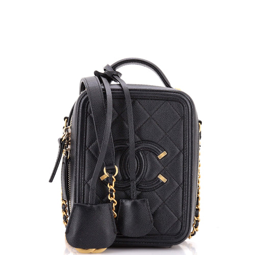 CHANEL Filigree Vertical Vanity Case Quilted Caviar