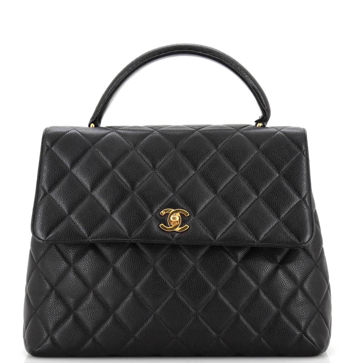 Chanel CHANEL Vintage Classic Top Handle Flap Bag Quilted Caviar Jumbo