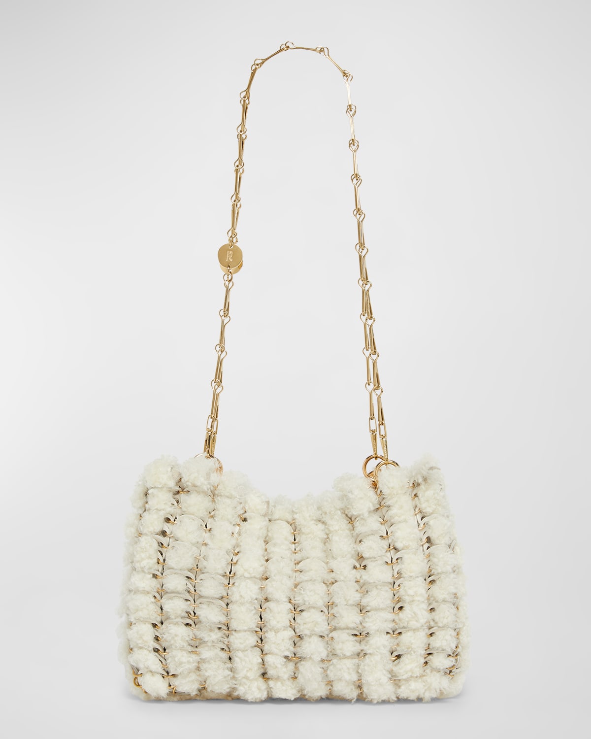 Rabanne Sac a Main Disc-Link Lamb Fur Shoulder Bag