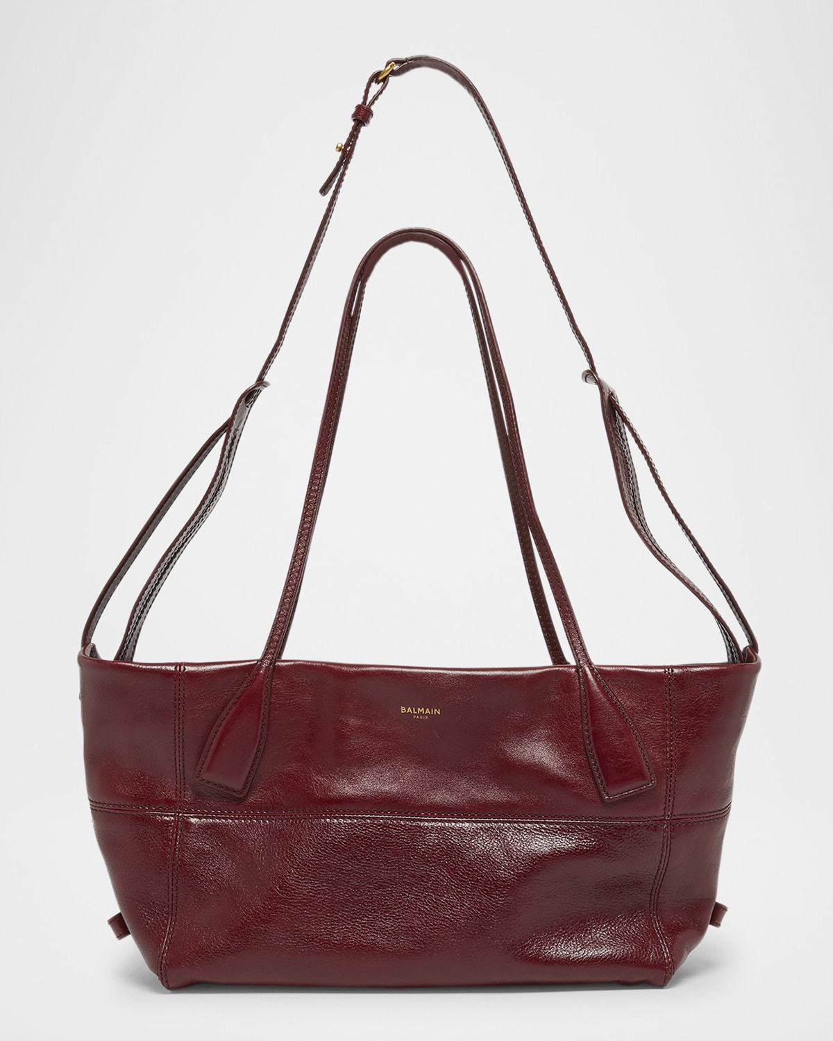 Balmain Track Tote Bag in Paneled Leather