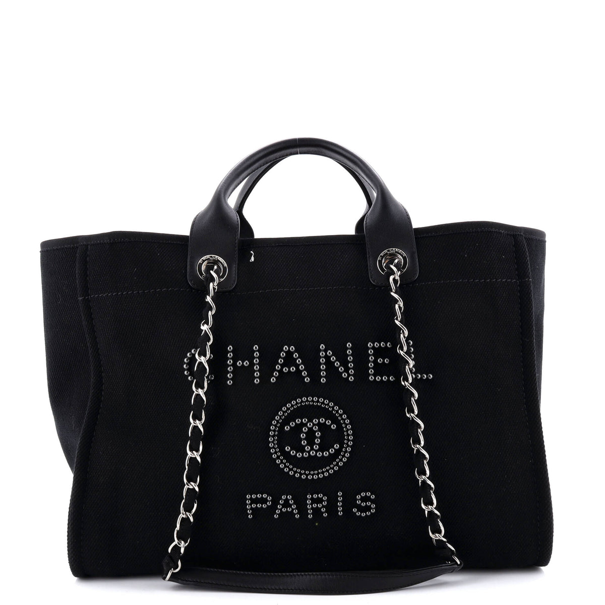 Chanel CHANEL Deauville Tote Pearl Embellished Canvas Medium