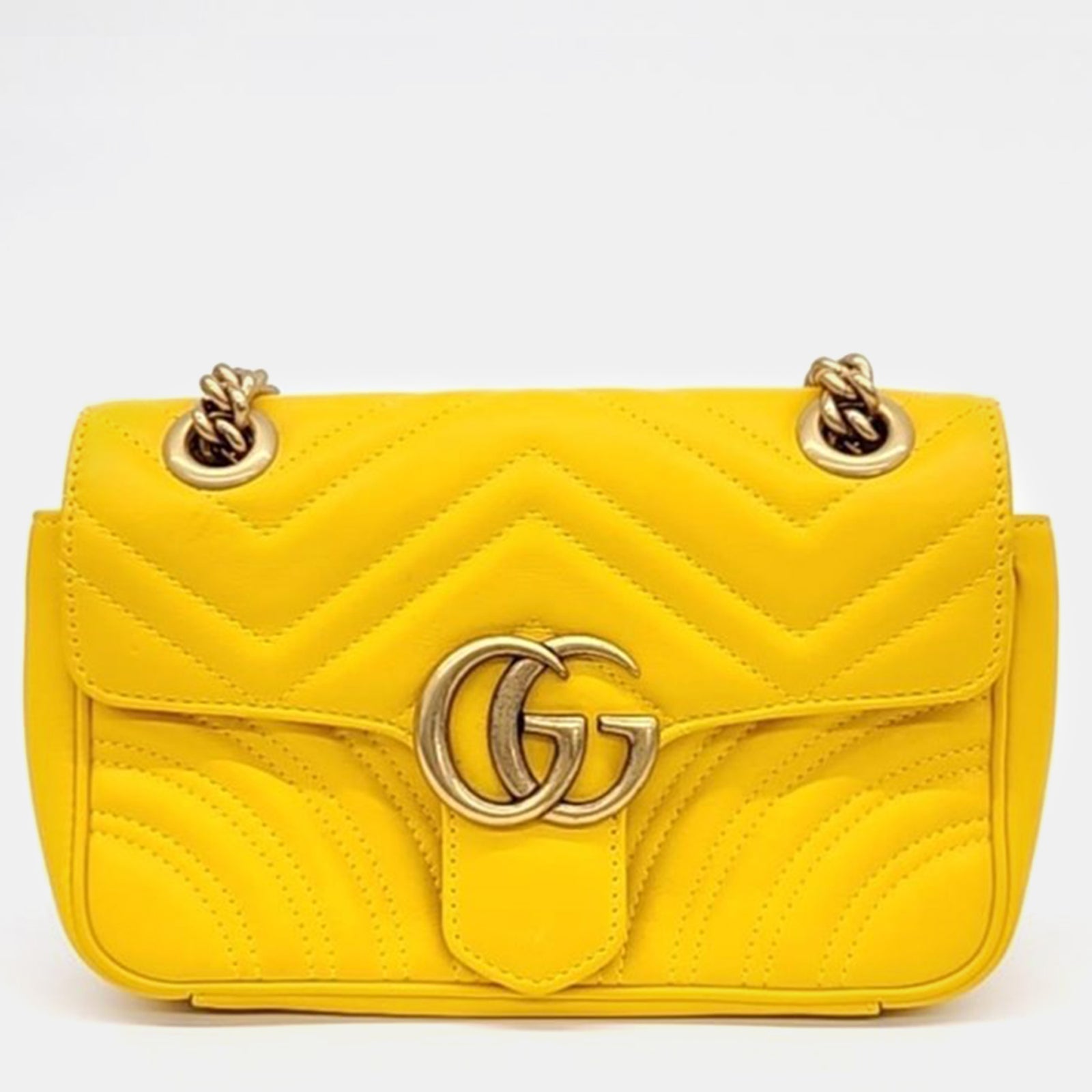 Gucci Gelbe GG Marmont Mini-Schultertasche aus gestepptem Leder