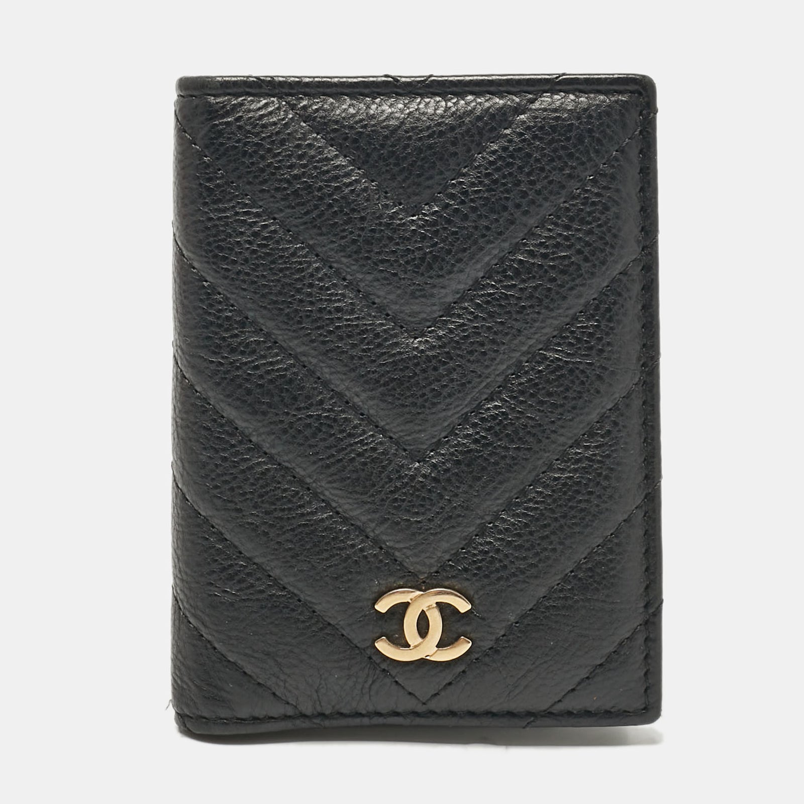 Chanel Porte-cartes de crédit en cuir matelassé à chevrons noirs