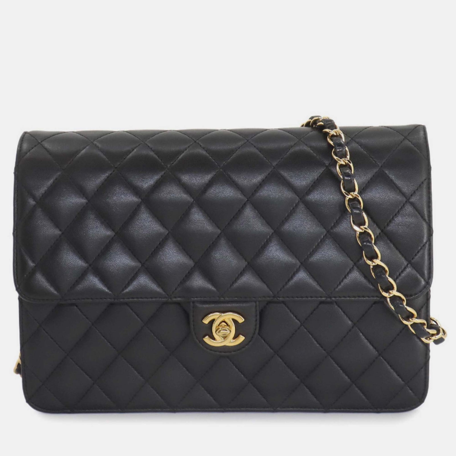 Chanel Schwarze Coco Mark Matelassé-Umhängetasche aus Leder mit Drehverschluss und Kette