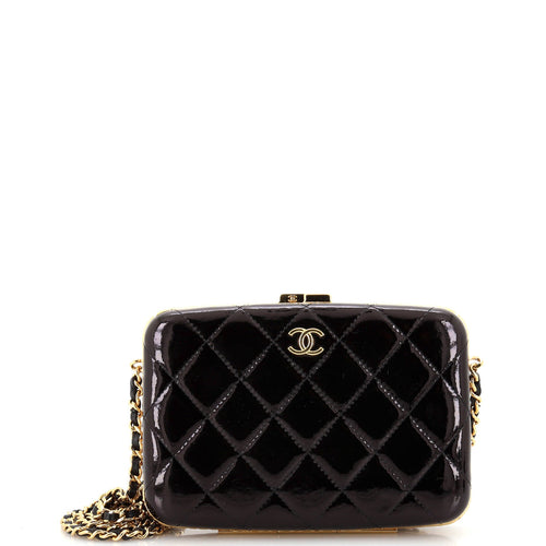 CHANEL Framed Box Clutch with Chain Quilted Patent Small