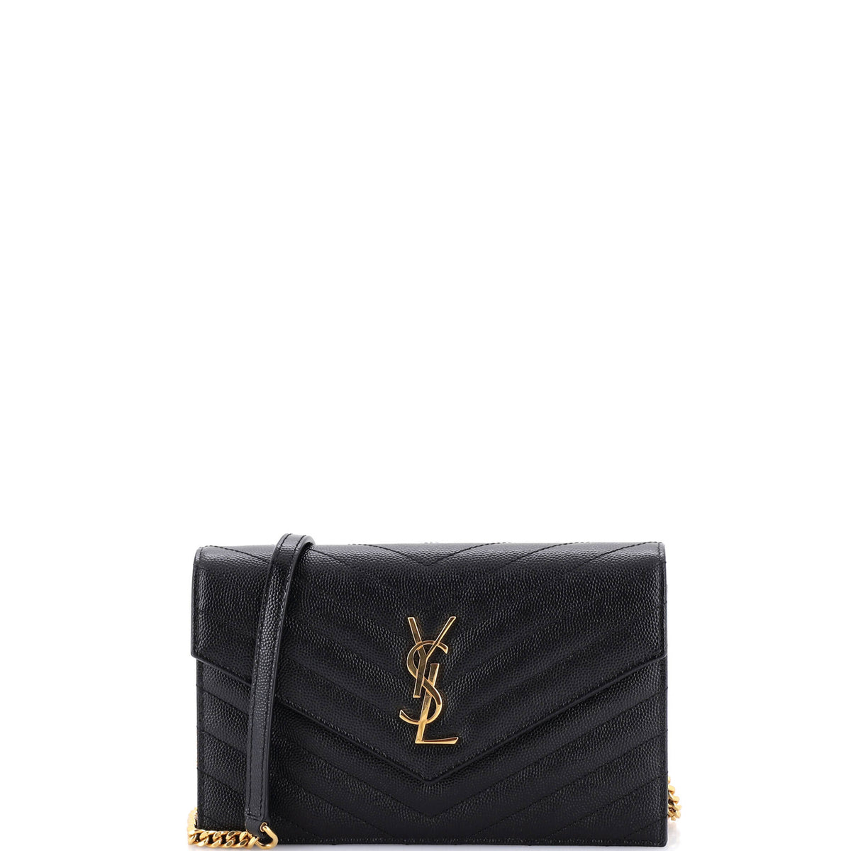 Saint Laurent Classic Monogram Wallet on Chain Matelasse Chevron Leather Small