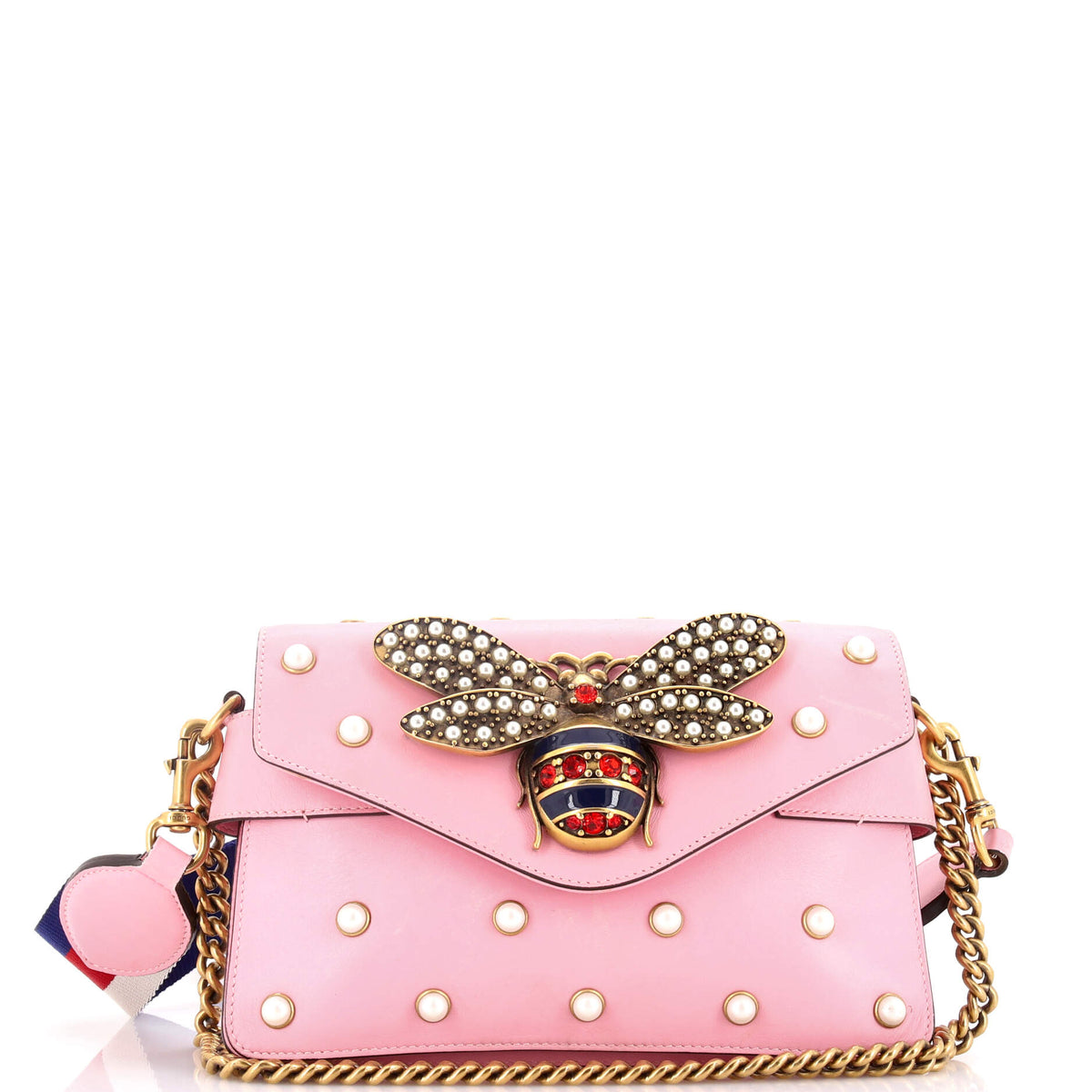 Gucci GUCCI Broadway Pearly Bee Shoulder Bag Embellished Leather Mini