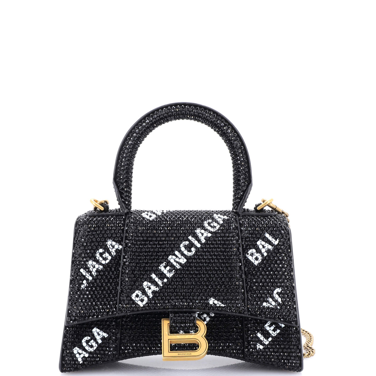 Balenciaga Hourglass Top Handle Bag Suede and Allover Logo Crystals XS