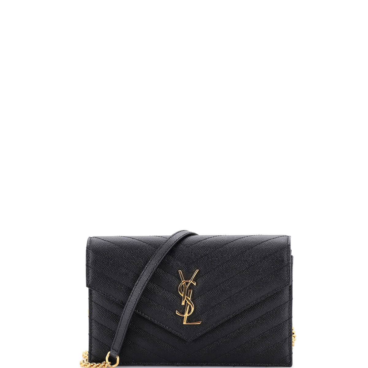 Saint Laurent Classic Monogram Wallet on Chain Matelasse Chevron Leather Small