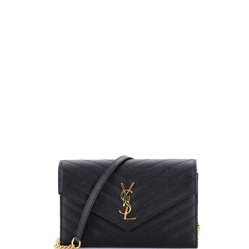 Classic Monogram Wallet on Chain Matelasse Chevron Leather Small