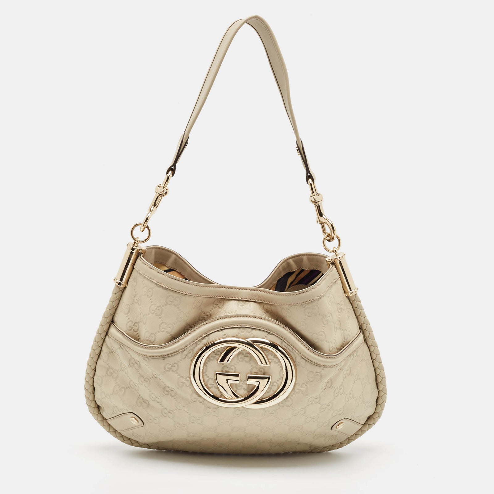 Gucci Cremefarbene Hobo-Tasche Britt aus Guccissima-Leder