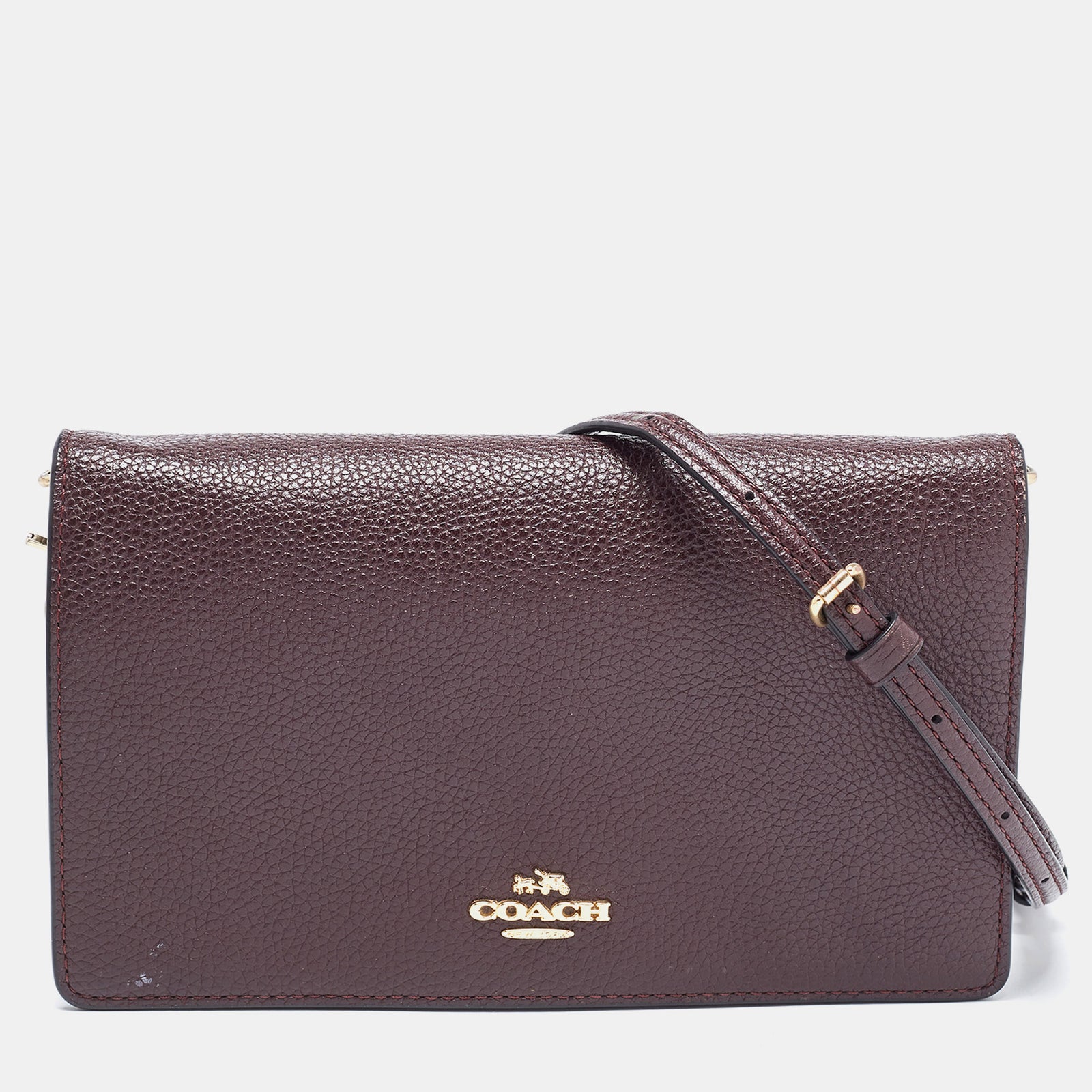 Coach Pochette à rabat Hayden en cuir grainé marron foncé