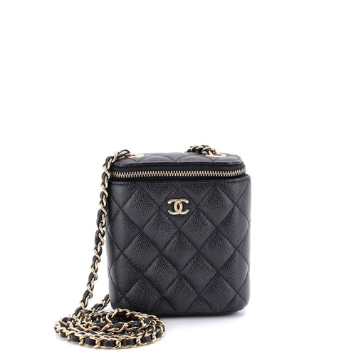 CHANEL Vertical Classic Vanity Case with Chain Quilted Caviar Mini