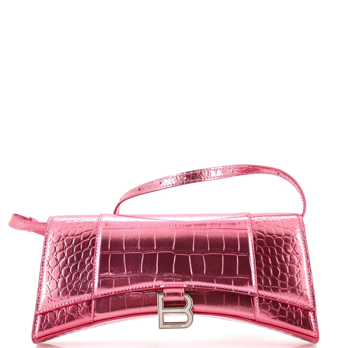 Balenciaga Hourglass Stretch Sling Bag Crocodile Embossed Leather