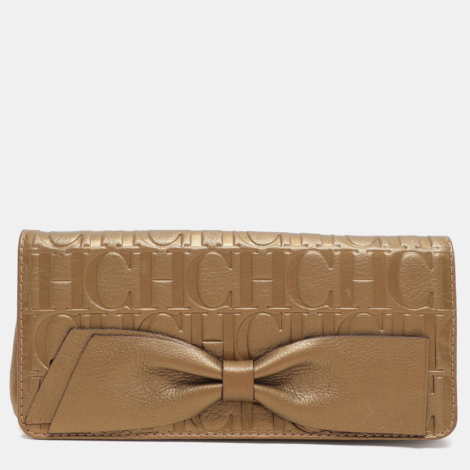 Ch Carolina Herrera Gold Embossed Leather Bow Crossbody Bag