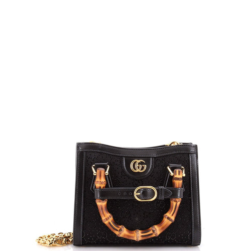 GUCCI Diana NM Bamboo Handle Tote Crystal Embellished GG Canvas Mini