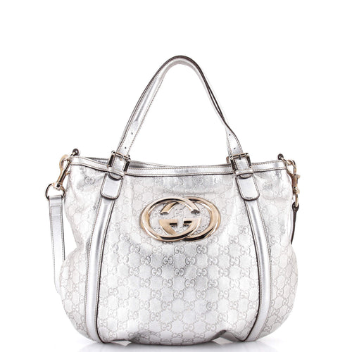 GUCCI Britt Web Convertible Satchel Guccissima Leather Large