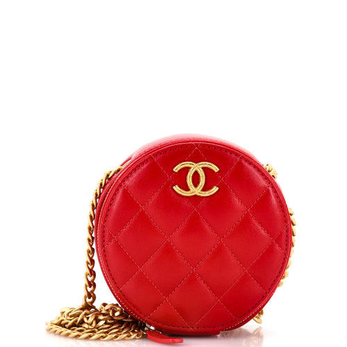 CHANEL All Slide Long Round Clutch with Chain Quilted Lambskin