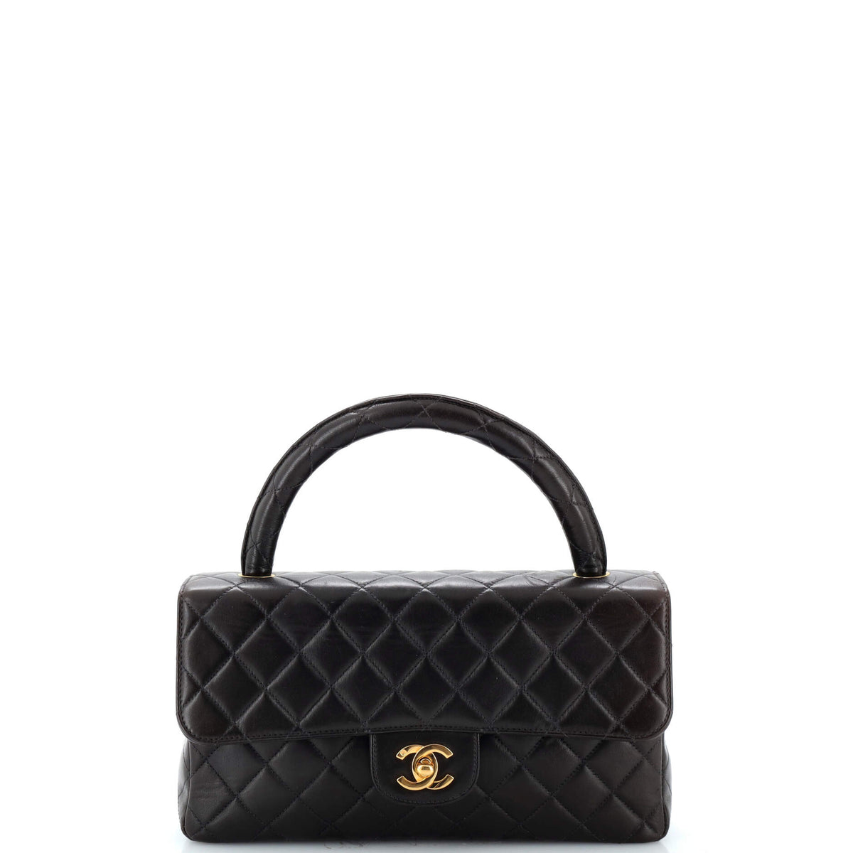 Chanel CHANEL Vintage Twin Top Handle Flap Bag Quilted Lambskin Medium