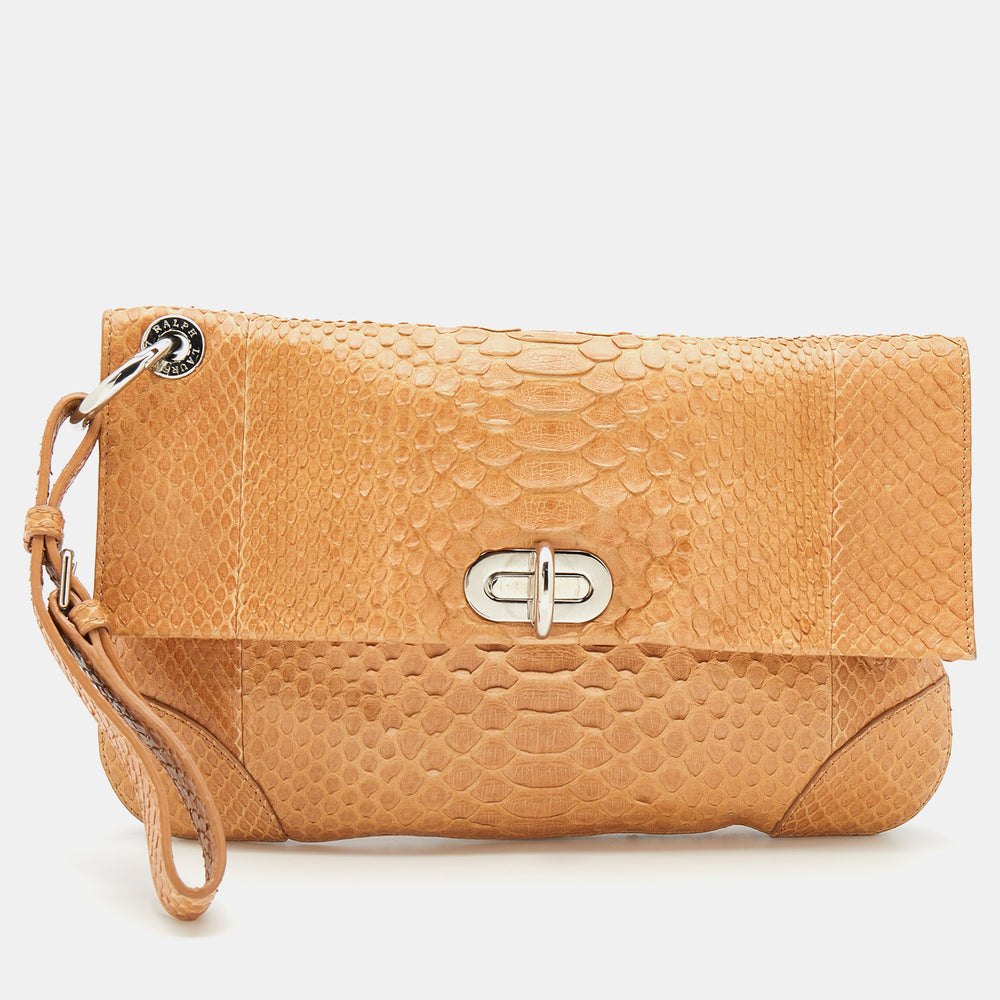 Beige Python Wristlet Clutch