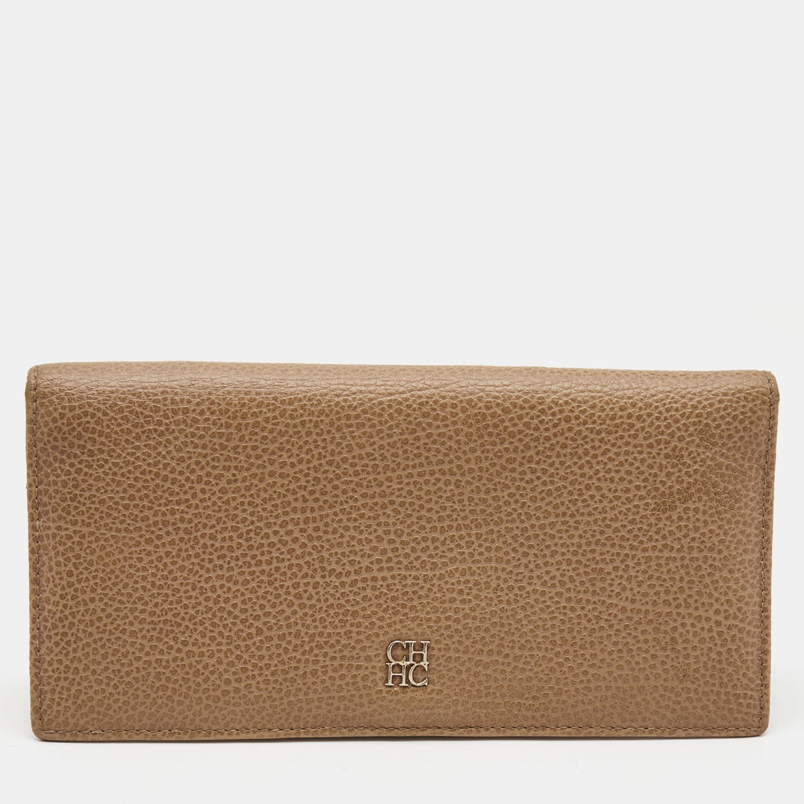 Ch Carolina Herrera Beige Leather Flap Bifold Continental Wallet