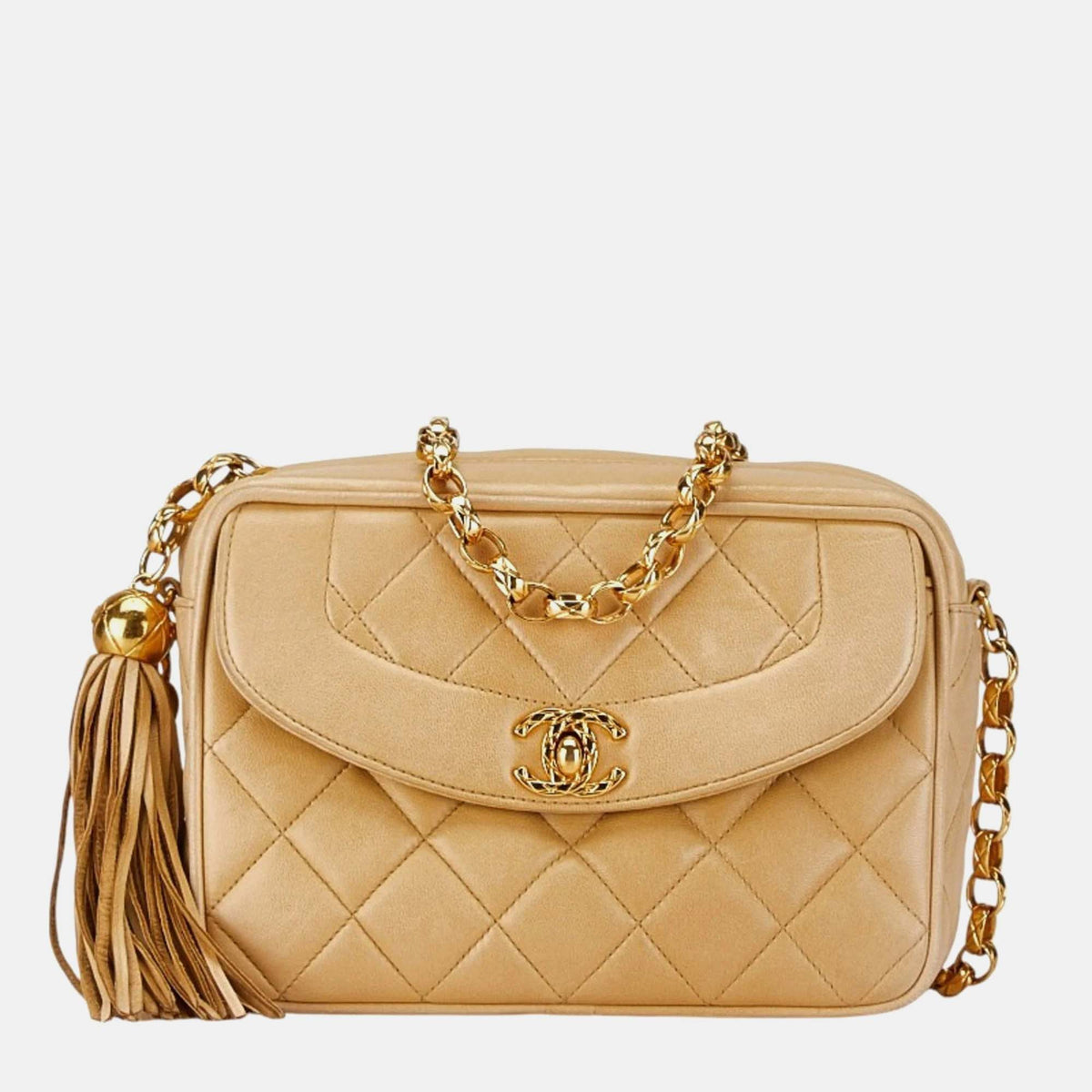 Chanel Beige Lambskin Matelasse Chain Shoulder Bag