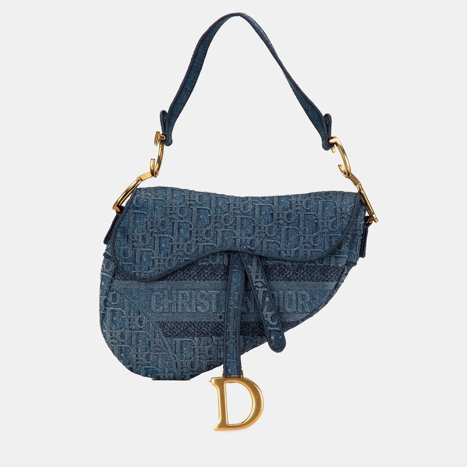 Dior Blue Denim Oblique Saddle Bag