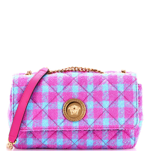 VERSACE Medusa Icon Chain Flap Bag Quilted Tweed East West