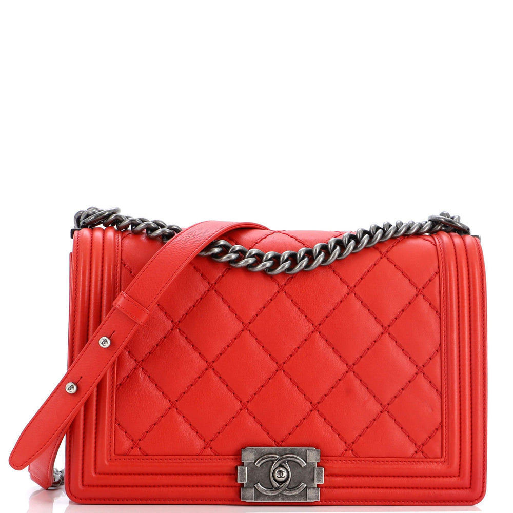 CHANEL Double Stitch Boy Flap Bag Gestepptes Kalbsleder Alt Medium