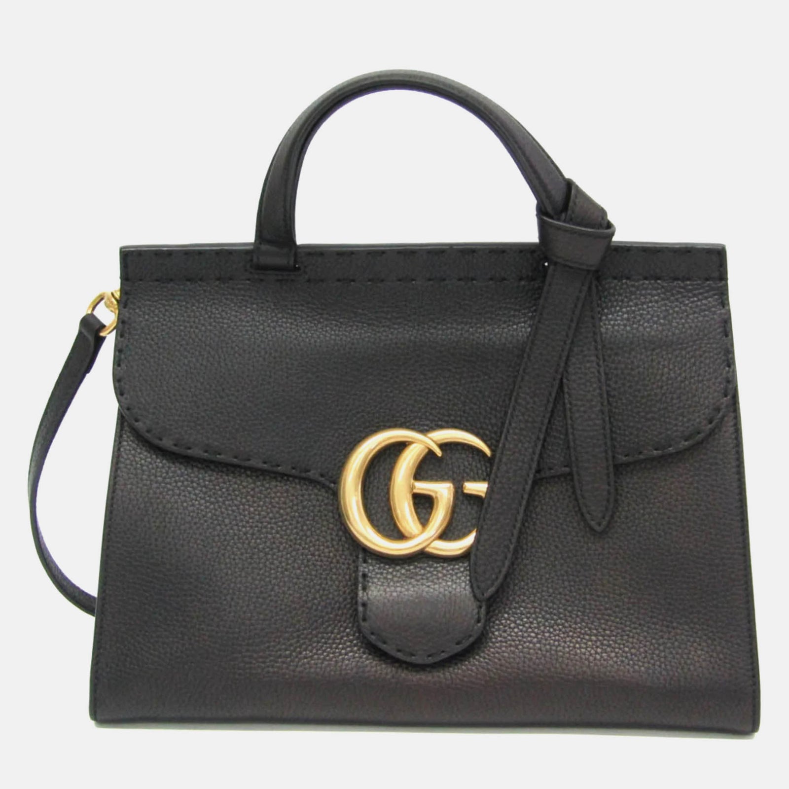 Gucci Sac à main en cuir noir GG Marmont