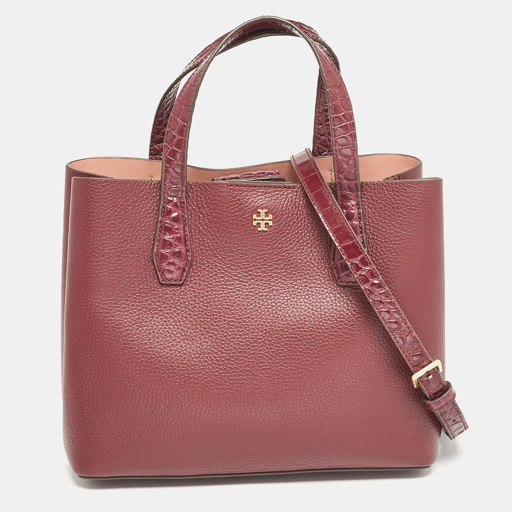 Burgundy Croc Embossed and Leather Small Blake Tote