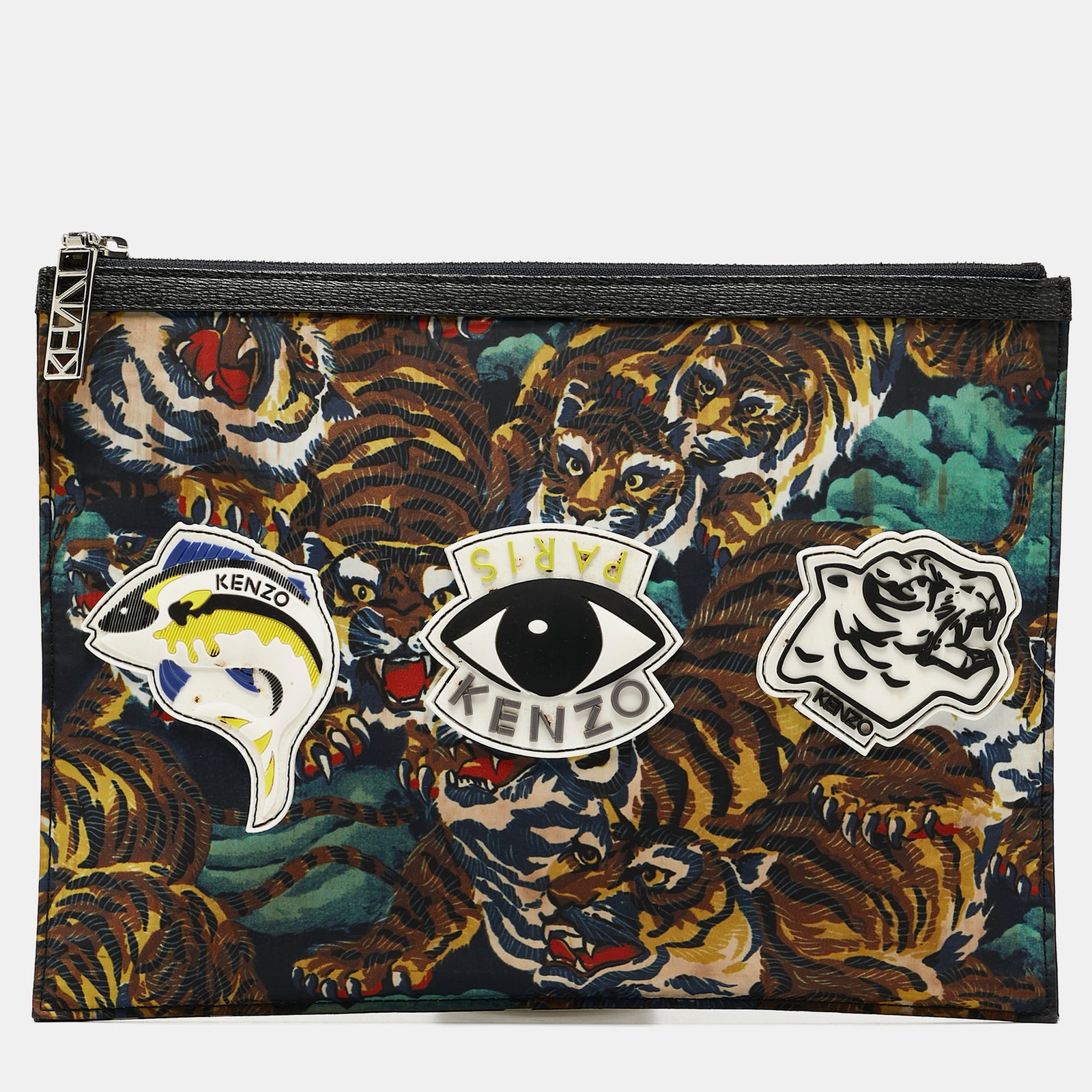 Kenzo Multicolor Printed Nylon Flying Tiger Zip Pouch