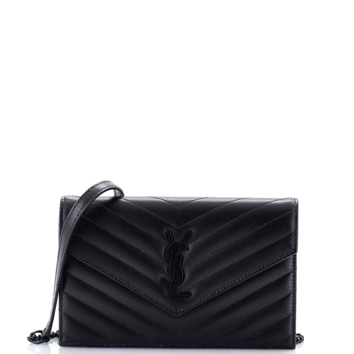 Saint Laurent Classic Monogram Wallet on Chain Matelasse Chevron Leather Small