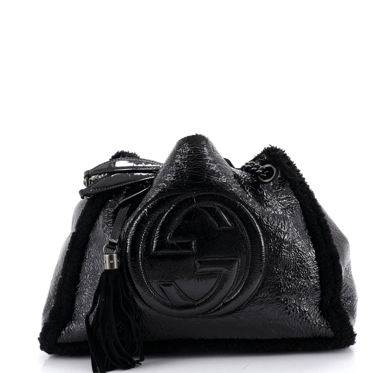 Gucci GUCCI Soho Chain Strap Shoulder Bag Patent and Shearling Medium