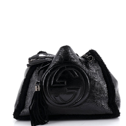 GUCCI Soho Chain Strap Shoulder Bag Patent and Shearling Medium